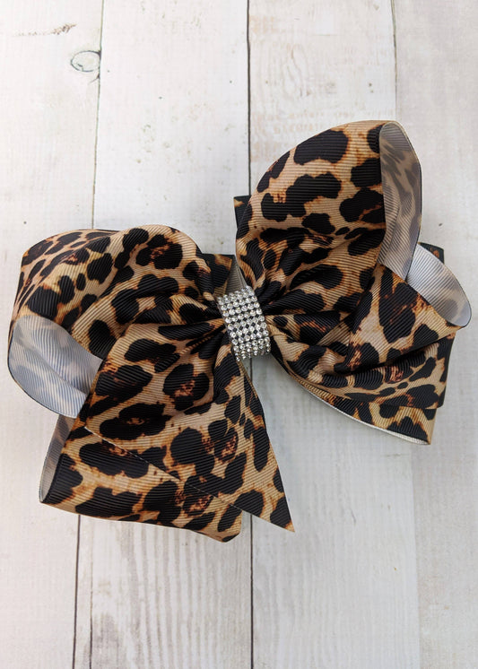 Leopard Texas Size Rhinestone Center Hair Bow