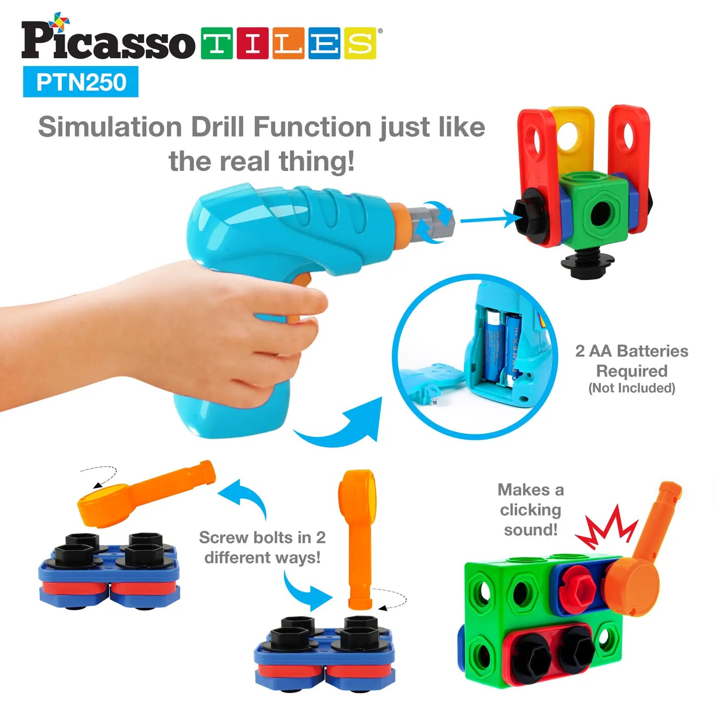 PicassoTiles 250 Piece Engineering Construction Set
