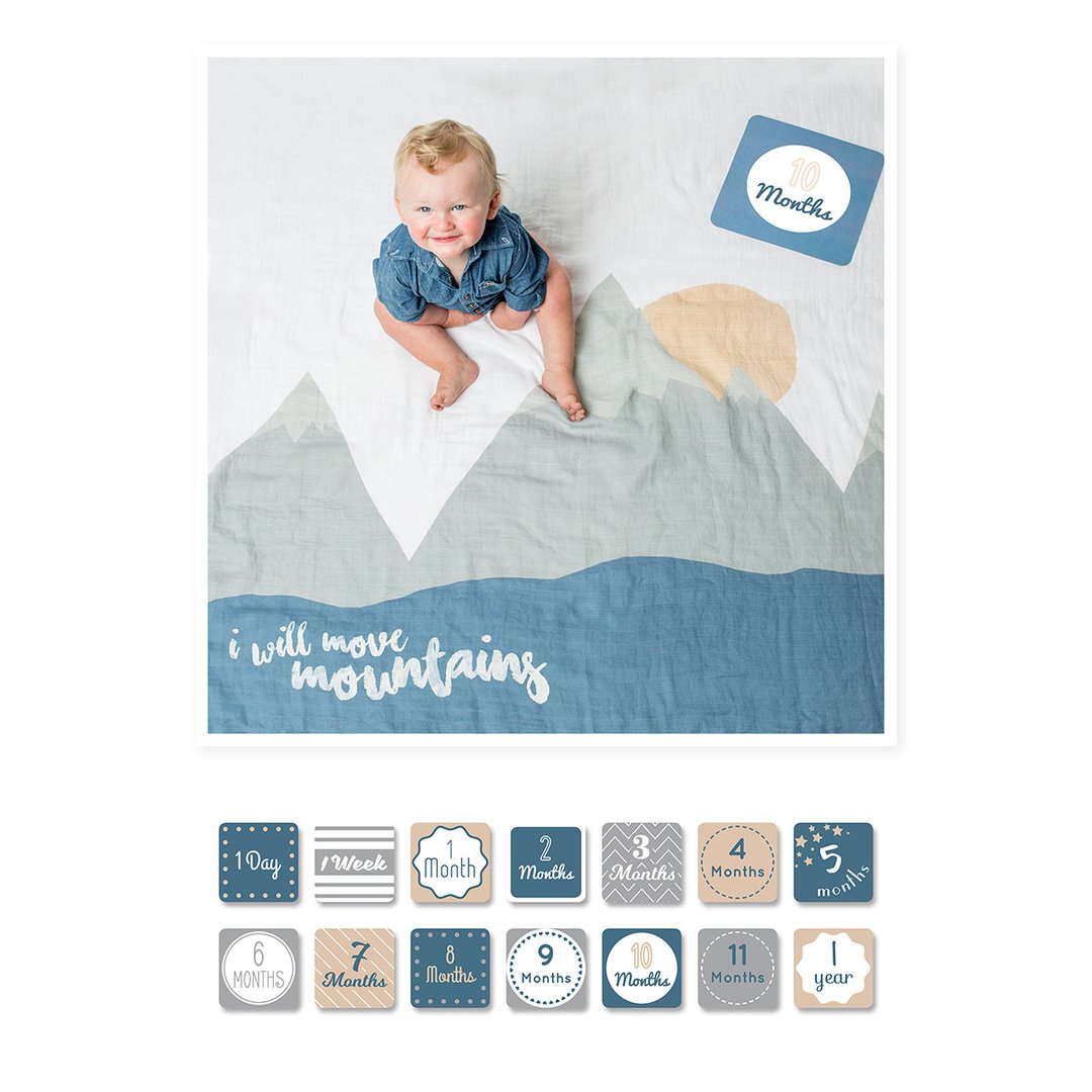 Lulujo “I Will Move Mountains” Baby’s First Year Blanket & Cards Set