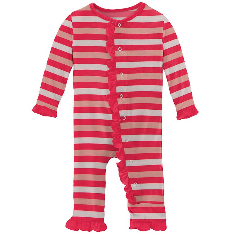 Print Classic Ruffle Coverall with Snaps - Hopscotch Stripe