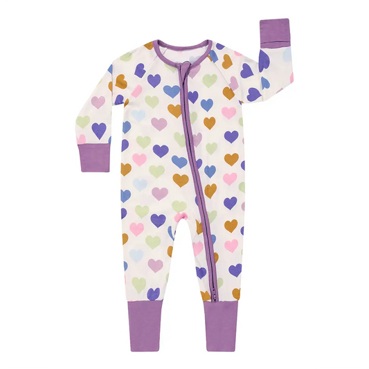 Little Love in Purple Bamboo Convertible Footed Romper
