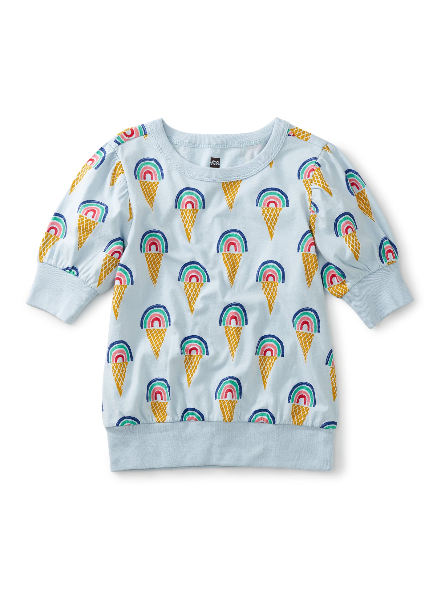 Rainbow Cones in Blue Elbow-Sleeve Tunic Top