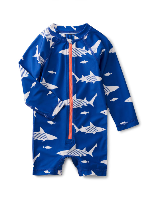 Great White Sharks in Blue Rash Guard Baby Swimsuit