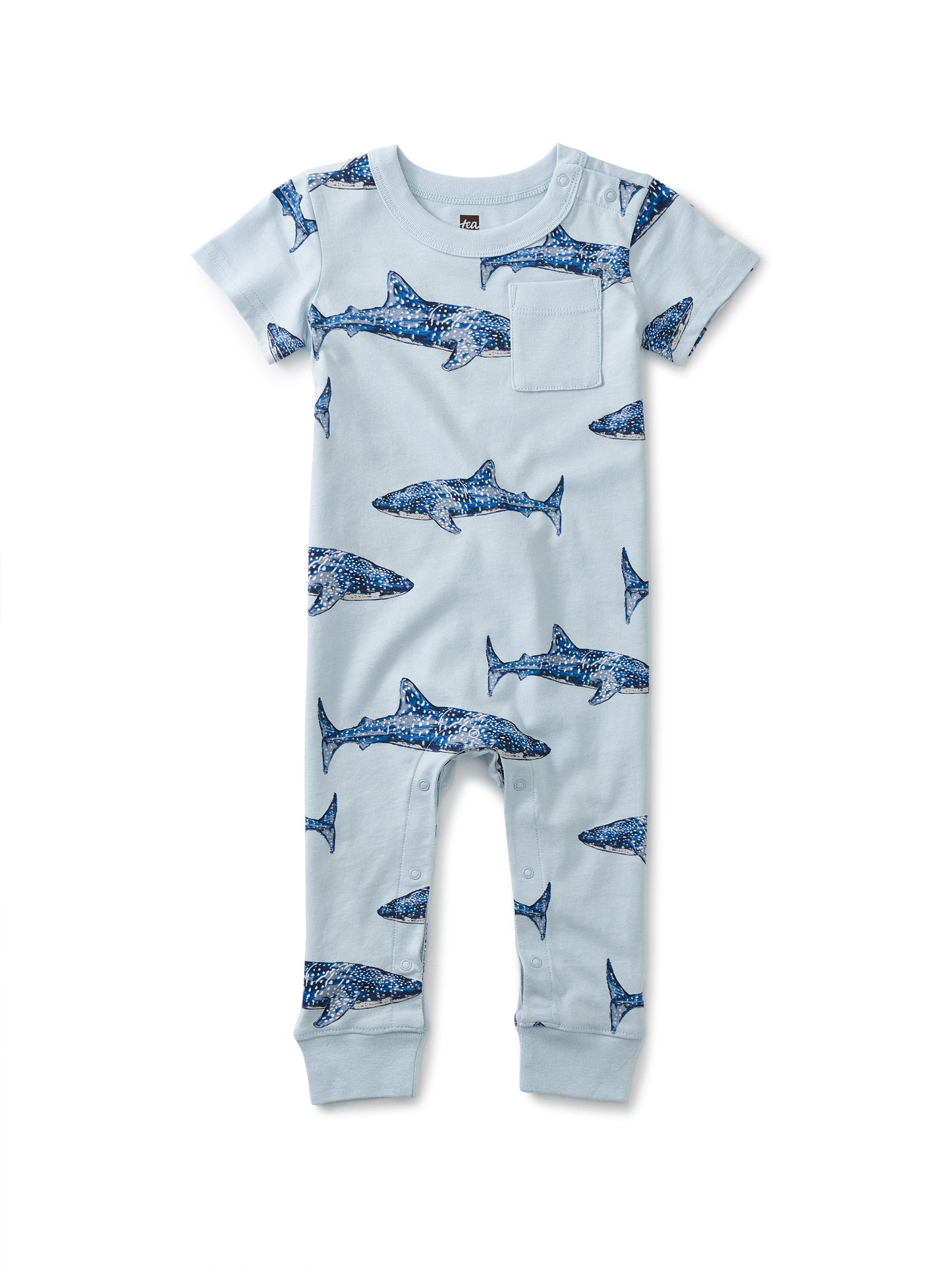 Whale Sharks in Blue Pocket Baby Romper