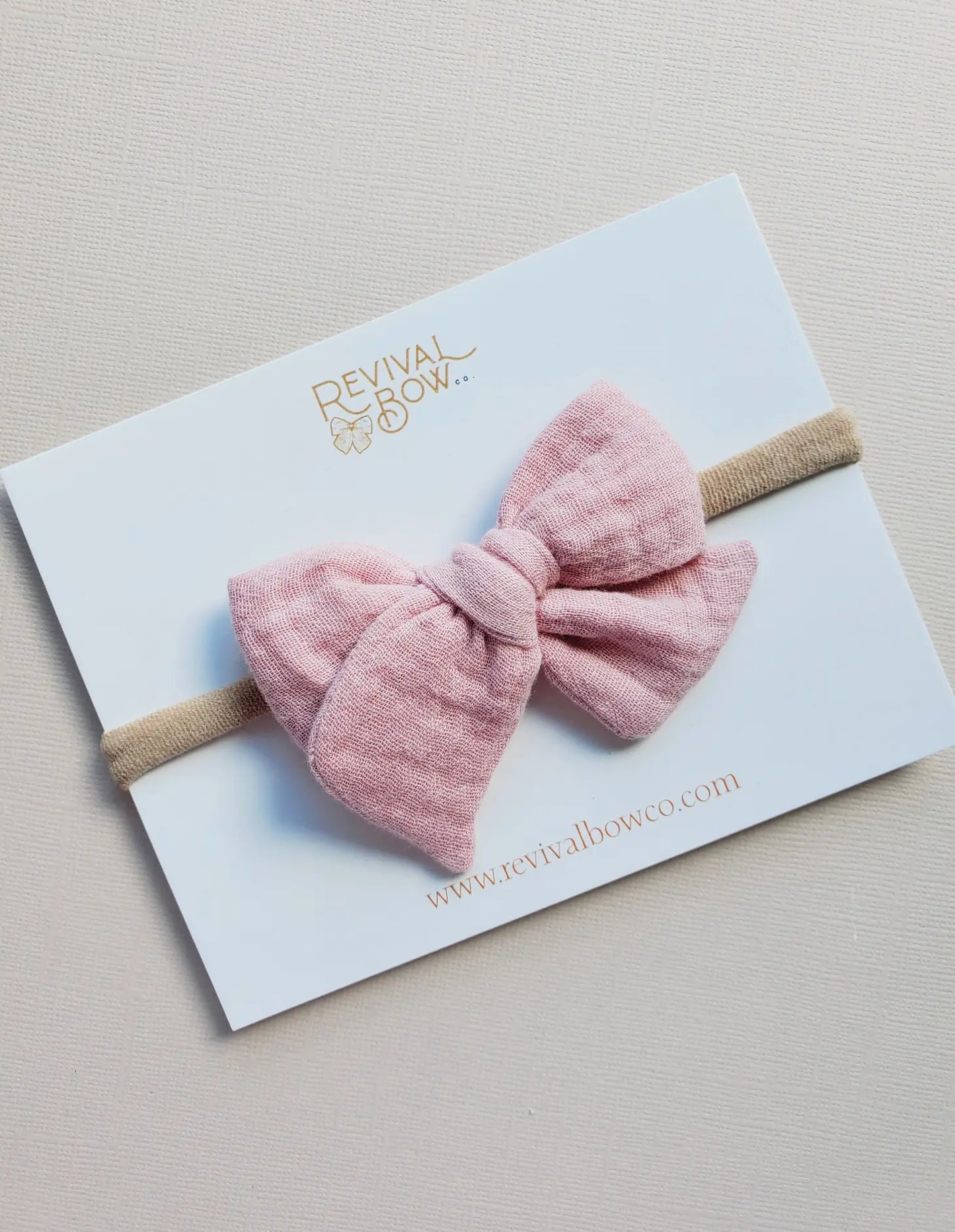 Dusty Pink Gauze Small Pinwheel Bow on Nylon Headband