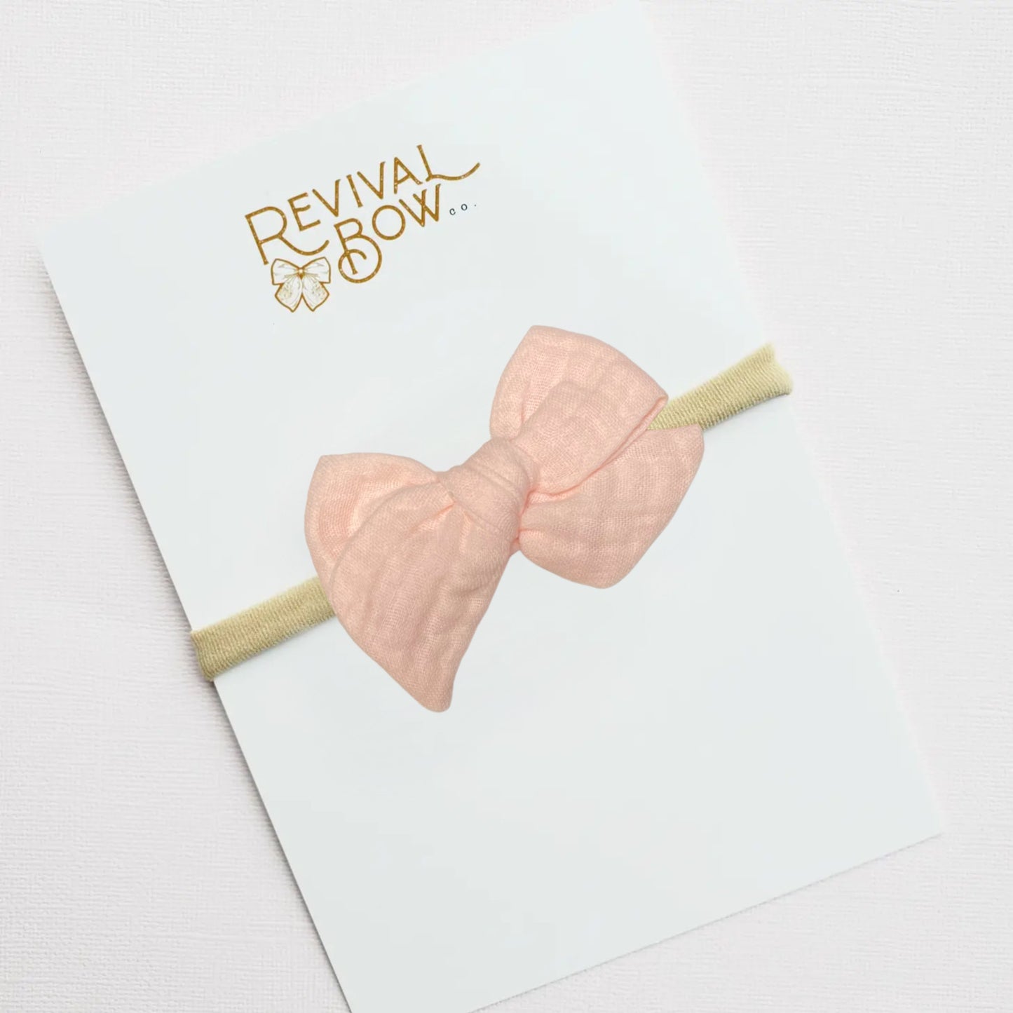 Palest Pink Gauze Small Pinwheel Bow on Nylon Headband
