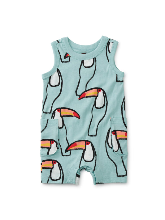 Toucans in Mint Cargo Pocket Tank Baby Romper