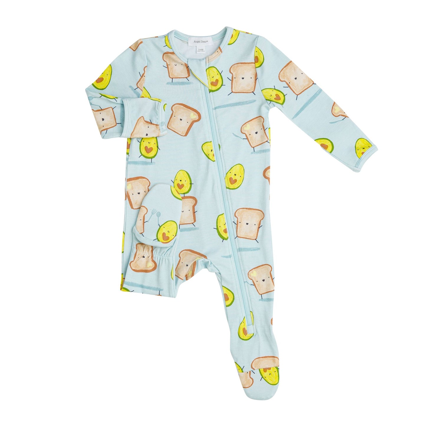 Avocado Toast Zipper Footie Blue