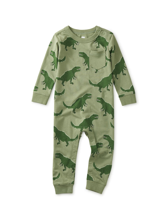 Stomping Dinos in Green Long Sleeve Pocket Romper
