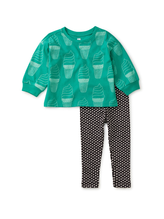 Soft Serve Cones in Green Long Sleeve Comfy Baby Set
