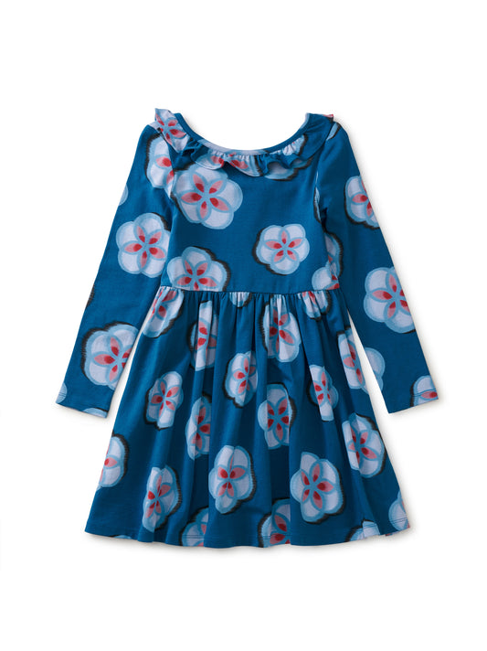 Ikat Floral Ruffle Collar Ballet Dress