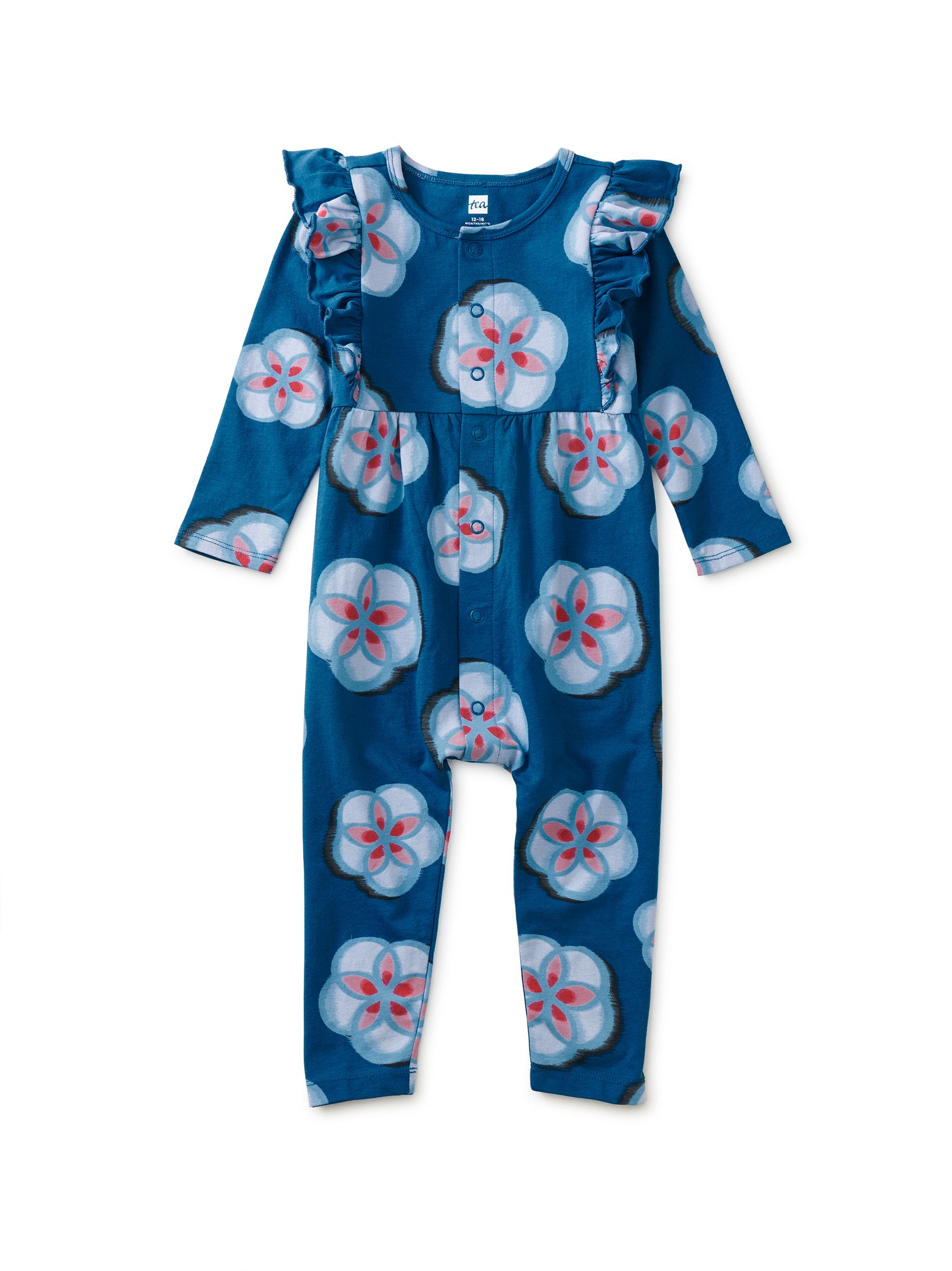 Ikat Floral Snap Front Ruffle Baby Romper