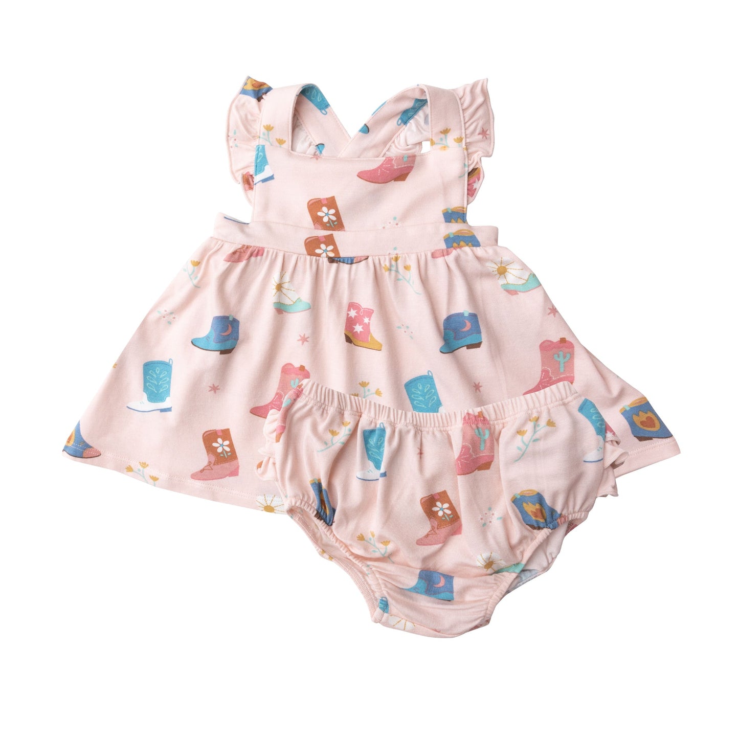 Pink Cowboy Boots Pinafore Top and Bloomer Set