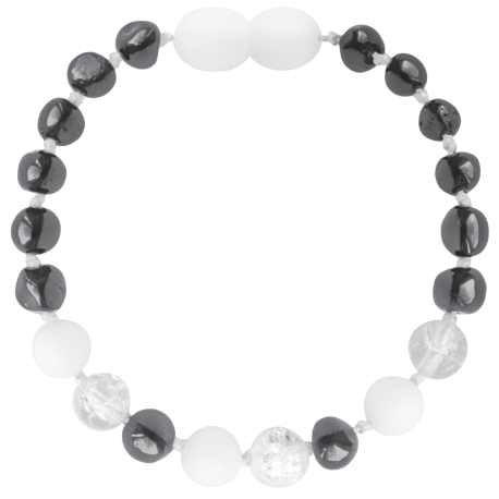 Cherry, Crystal, & White Shell Amber & Gemstones Teething Bracelet 5.5"