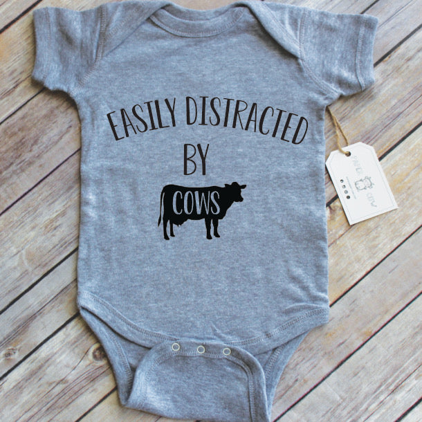 Distracted by Cows Onesie - Heather Grey