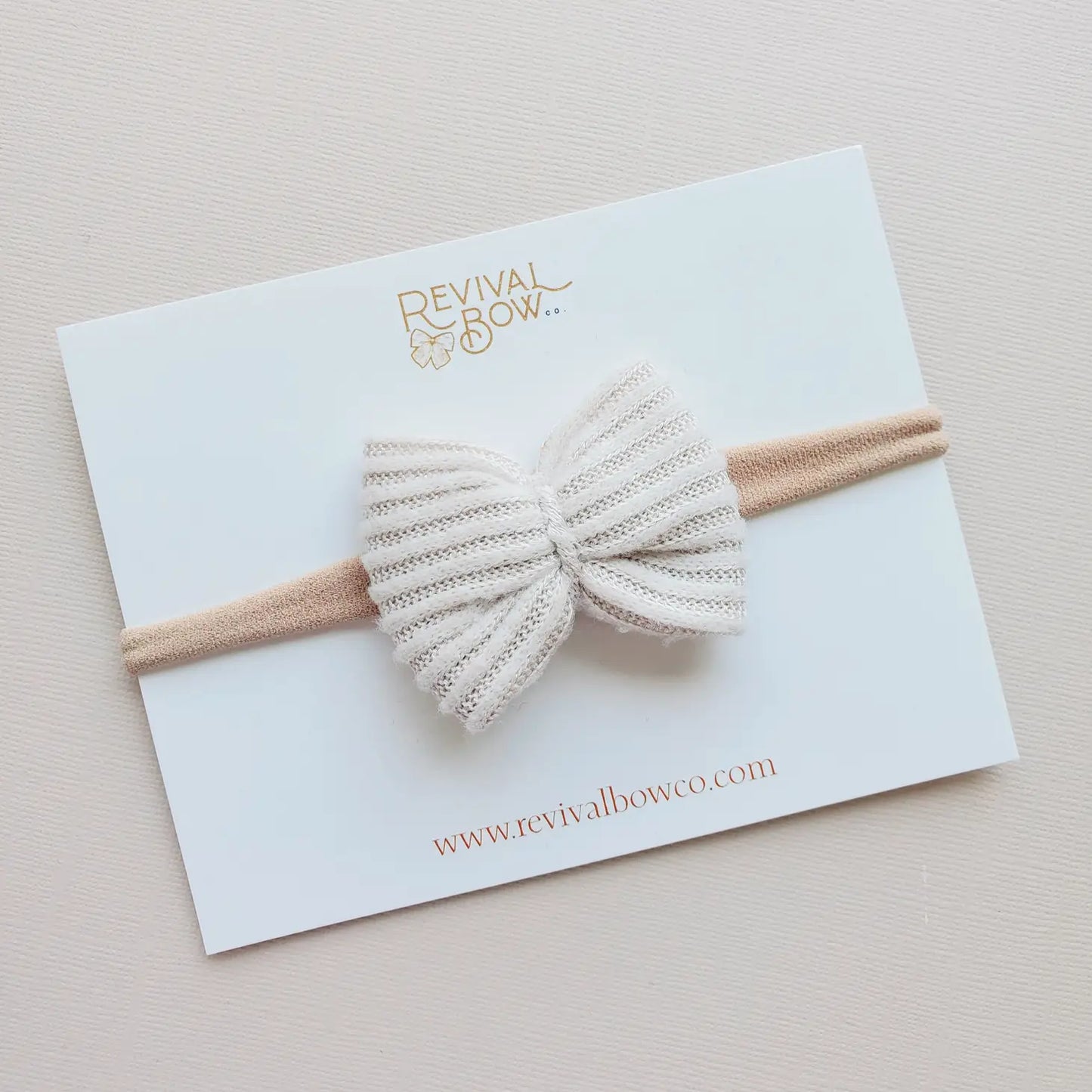Ivory Rib Mini Bow on Nylon Headband