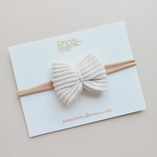 Ivory Rib Mini Bow on Nylon Headband