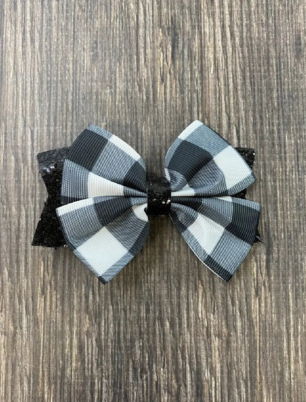 Black & White Glittery Buffalo Plaid Bow