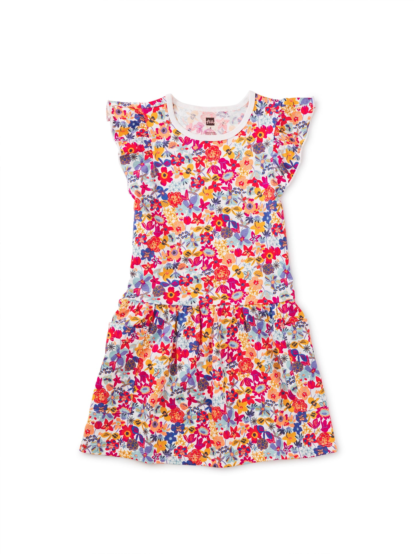 Flores Silvestres in Chalk Flutter Sleeve Pocket Dress