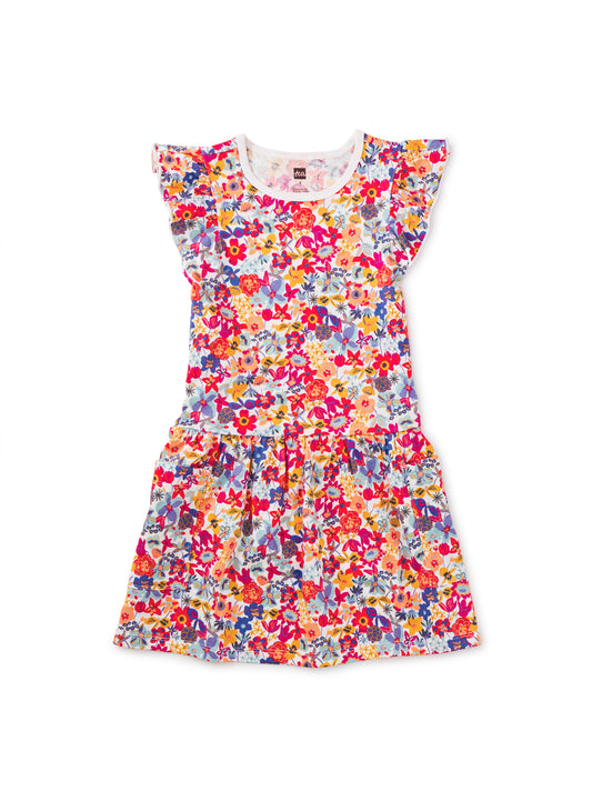 Flores Silvestres in Chalk Flutter Sleeve Pocket Dress