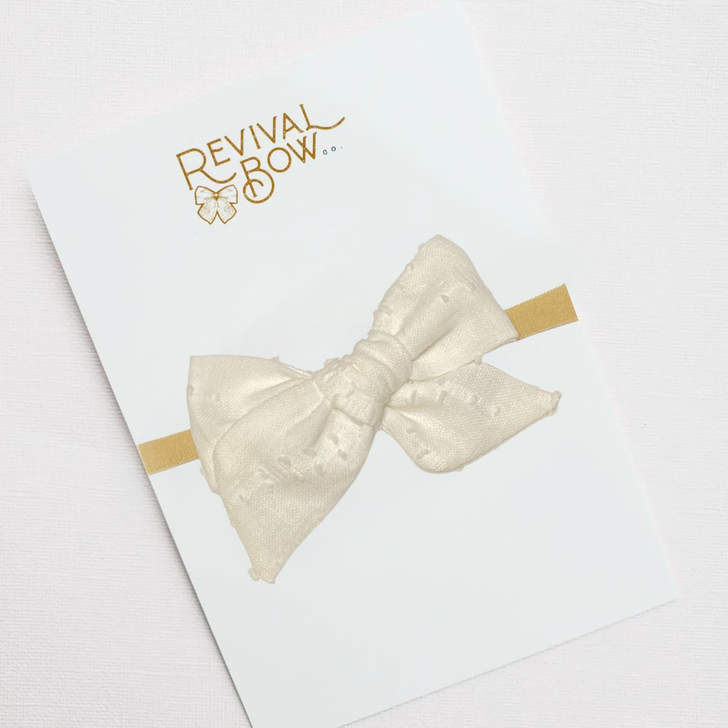Ivory Dot Linen Small Pinwheel Bow on Nylon Headband
