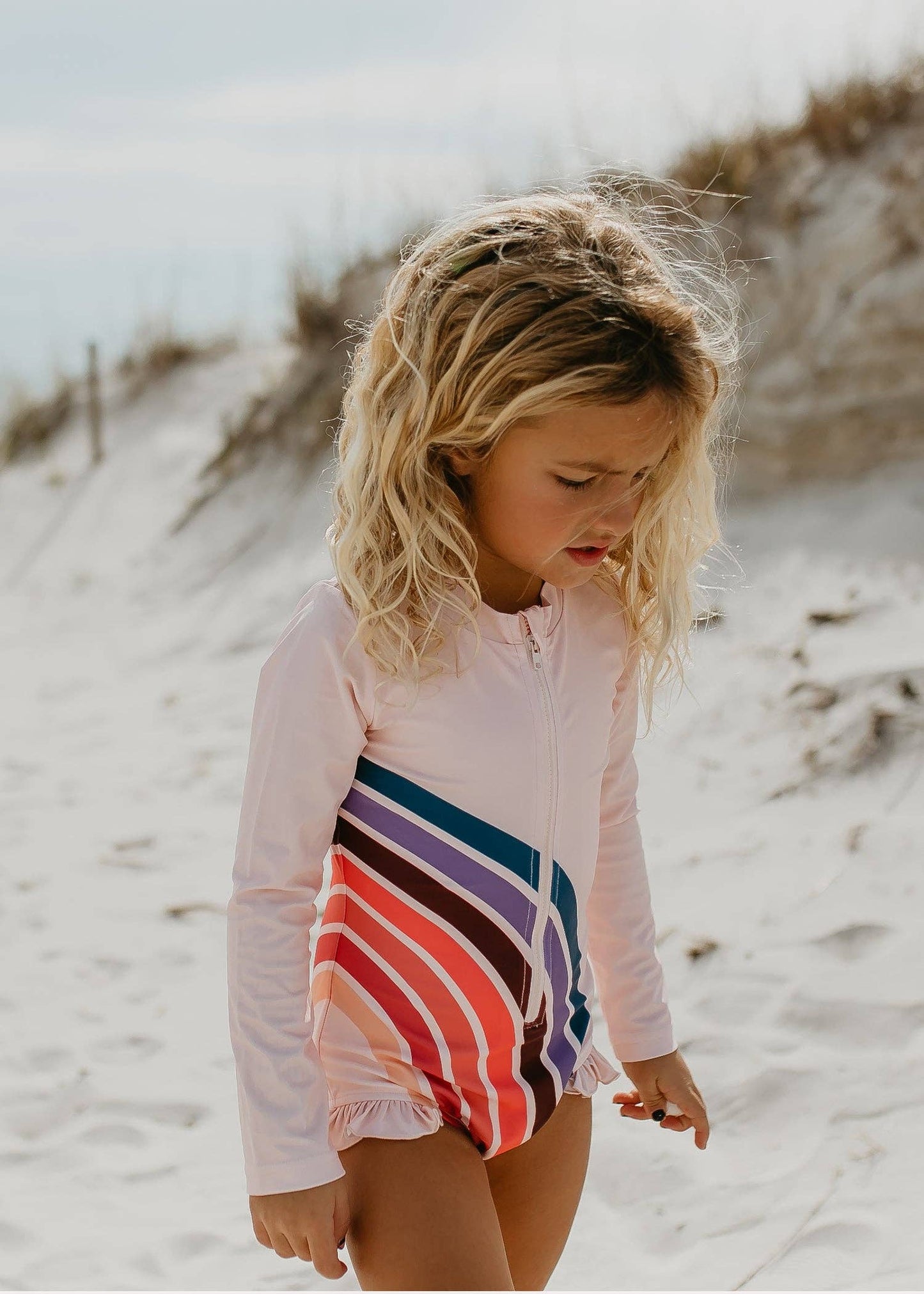 Pink Rainbow Zip Rash Guard Swimsuit