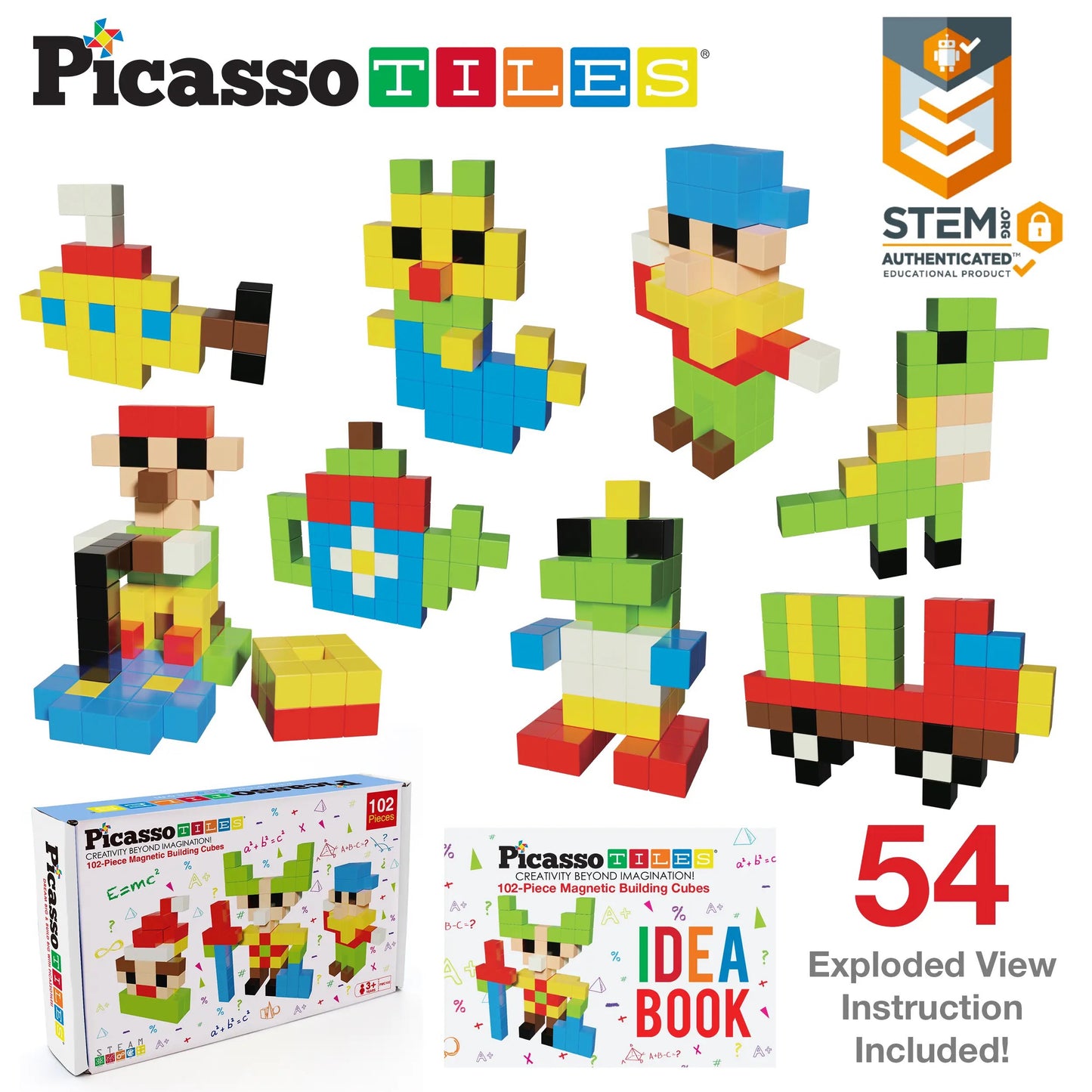 PicassoTiles 102pc Pixel Magnetic Cube Set