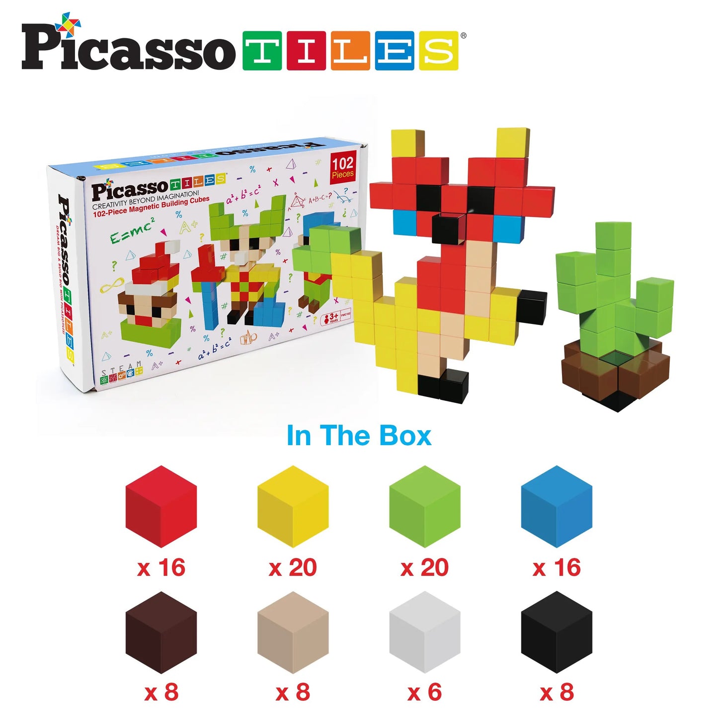PicassoTiles 102pc Pixel Magnetic Cube Set