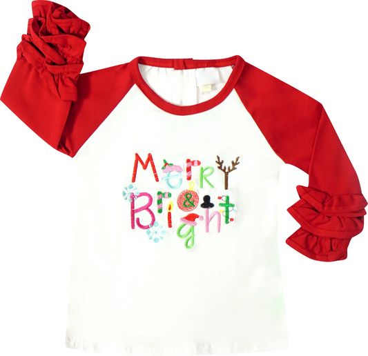 Merry & Bright Ruffle Raglan Shirt