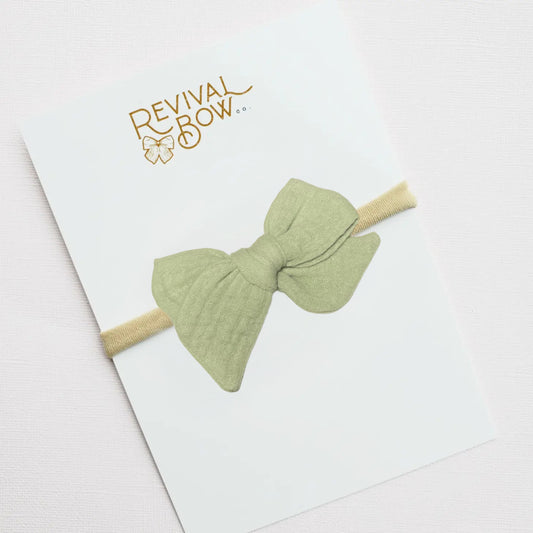 Dusty Sage Gauze Small Pinwheel Bow on Nylon Headband