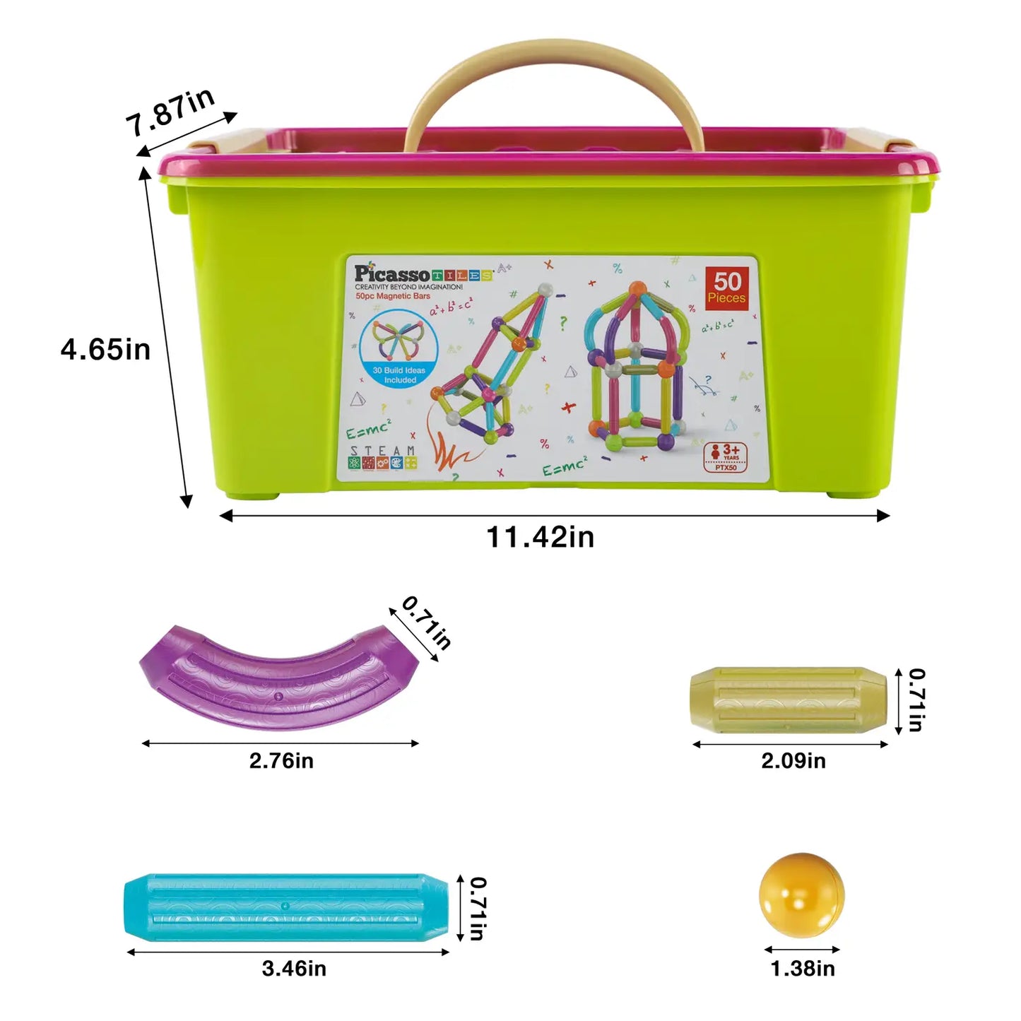 PicassoTiles 50 Piece Magnetic Stick Construction Set