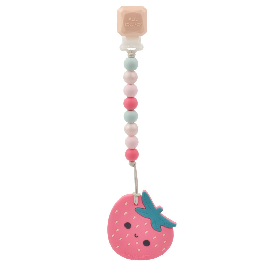 Loulou Lollipop Strawberry Silicone Teether/Clip Set