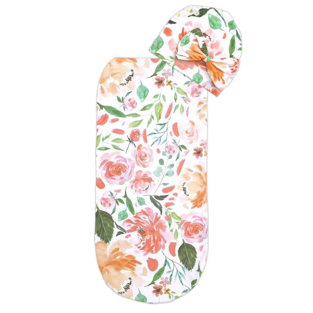 Itzy Ritzy Cutie Cocoon and Hat Set - Peach Floral