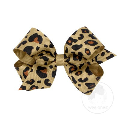 Wee Ones Medium Leopard Print Grosgrain Bow