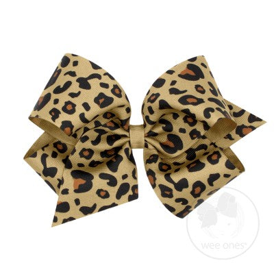 Wee Ones King Leopard Print Grosgrain Bow
