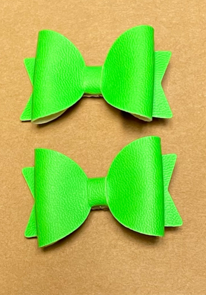 Faux Leather Piggie Bow Set - Lime Green