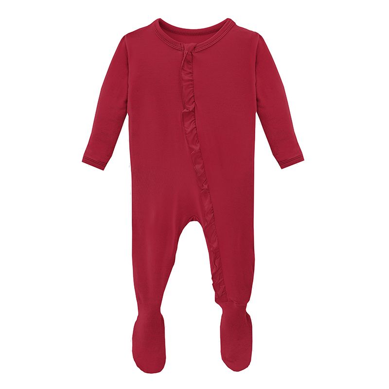 Solid Classic Ruffle Footie with Zipper - Crimson
