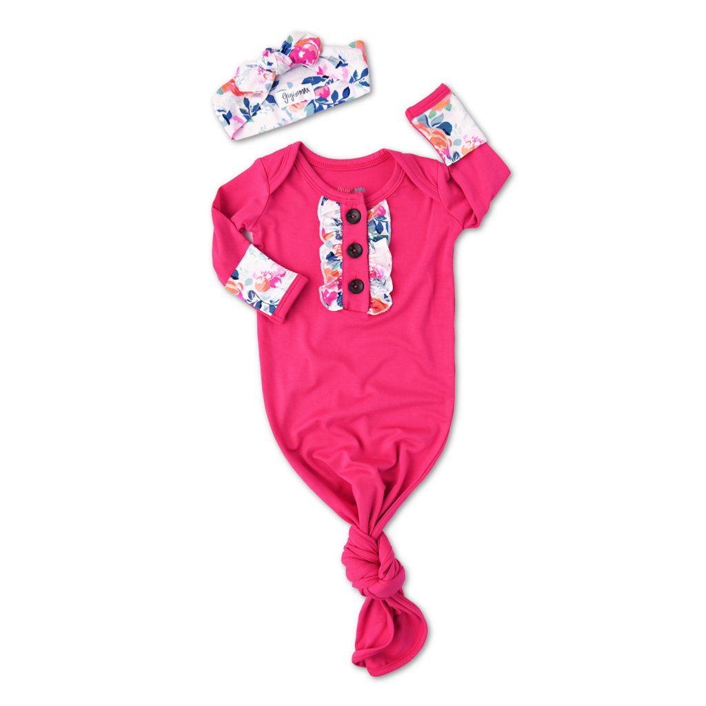 Gigi and Max Knotted Ruffle Button Gown with Headband Set - Penelope and Bella Floral