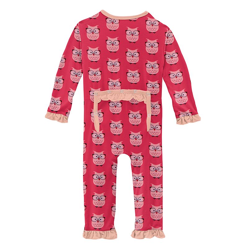 Print Ruffle Coverall with Zipper - Taffy Wise Owls