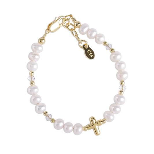 Eve - 14K Gold Plated Pearl Bracelet with Cross