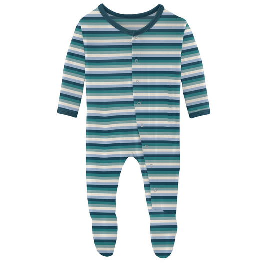 Dino Stripe Print Footie with Snaps
