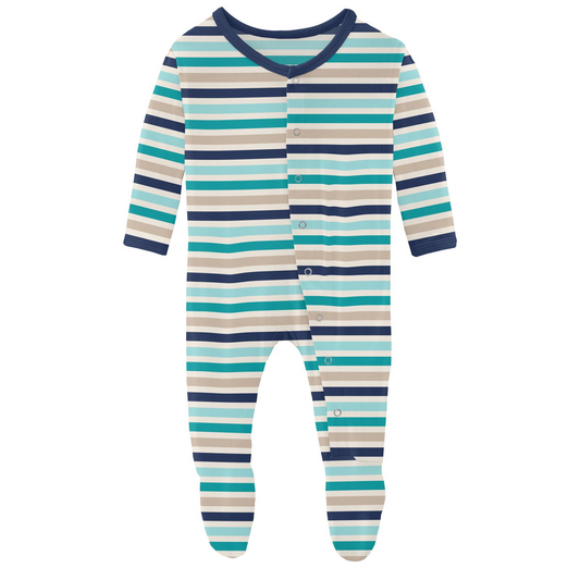 Print Footie with Snaps in Sand and Sea Stripe