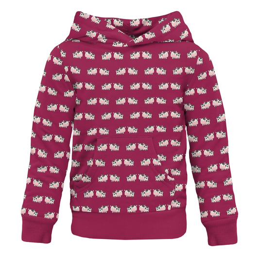 Berry Cow Fleece Kangaroo Pocket Pullover