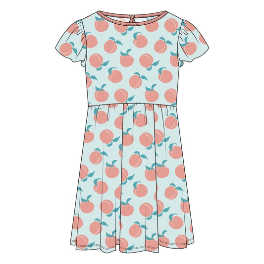Flutter Sleeve Twirl Dress in Fresh Air Peaches