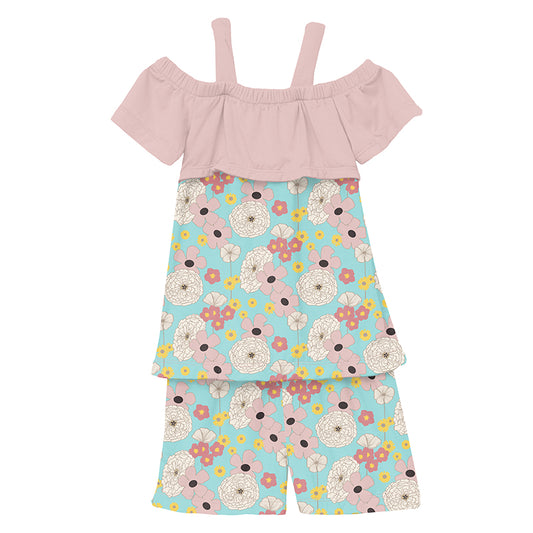 Summer Sky Flower Power Print Off-Shoulder Outfit Set