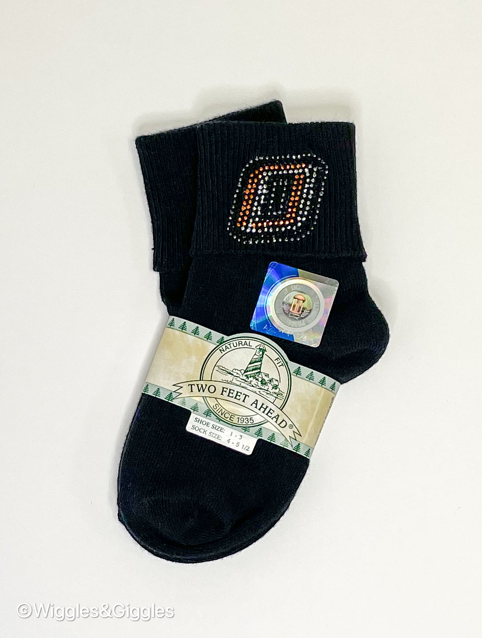 Rhinestone Ankle Sock - Black - "O"