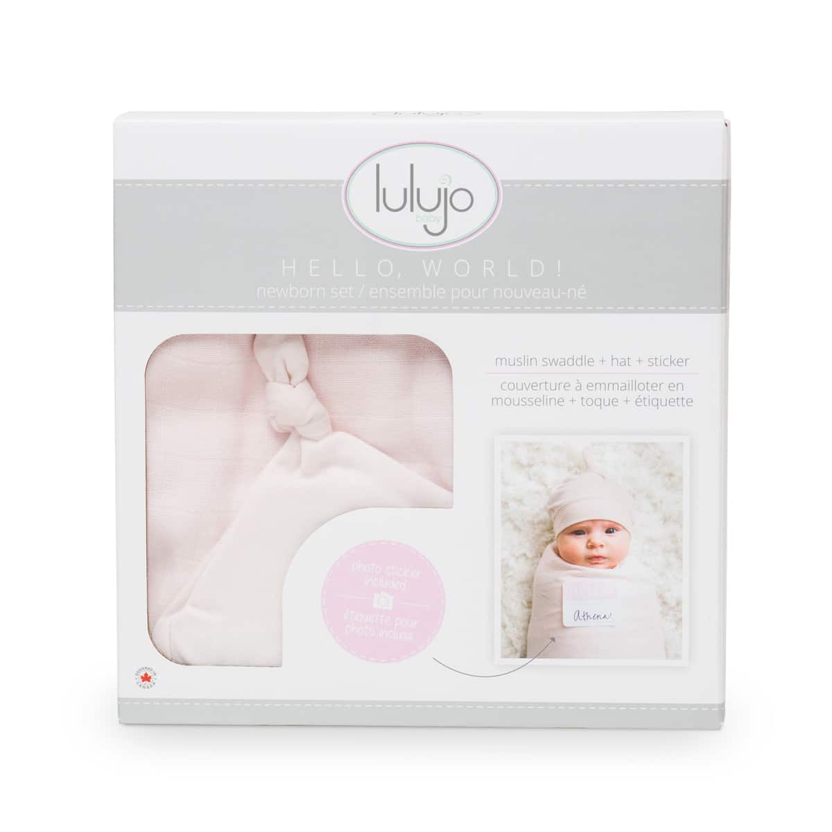 Lulujo Hello World Hat & Swaddle Set – Baby Pink