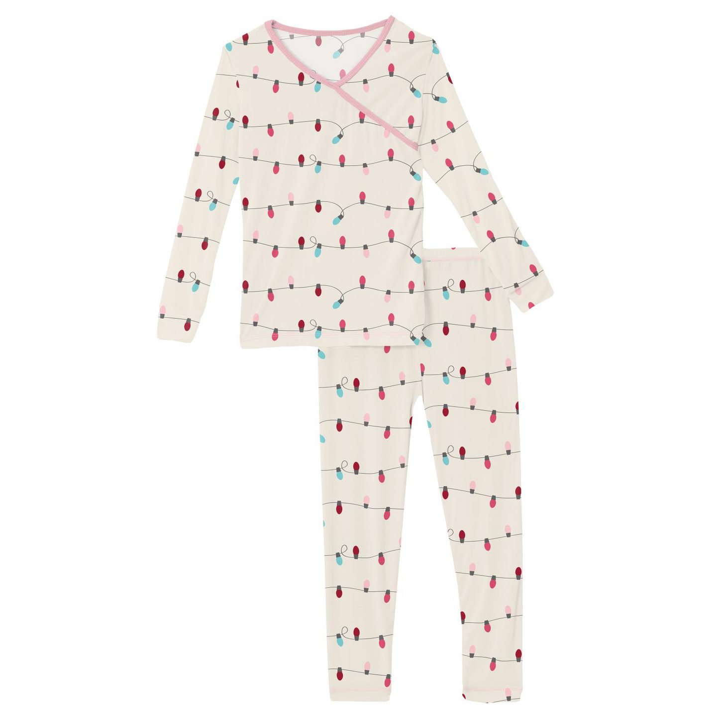 Natural Holiday Lights Print L/S Kimono Pajama Set