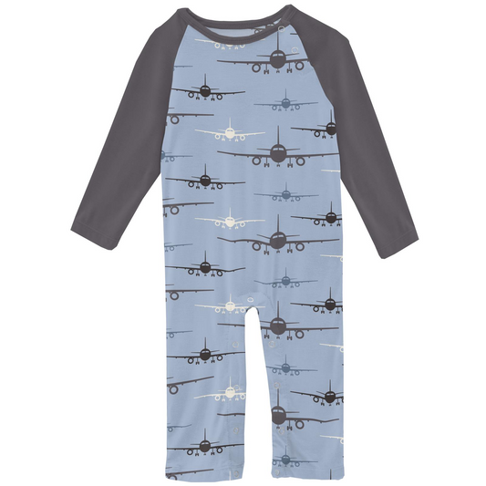 Pond Airplanes Print L/S Raglan Romper