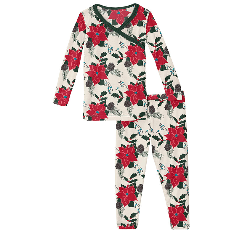 Print L/S Scallop Kimono PJ Set - Christmas Floral